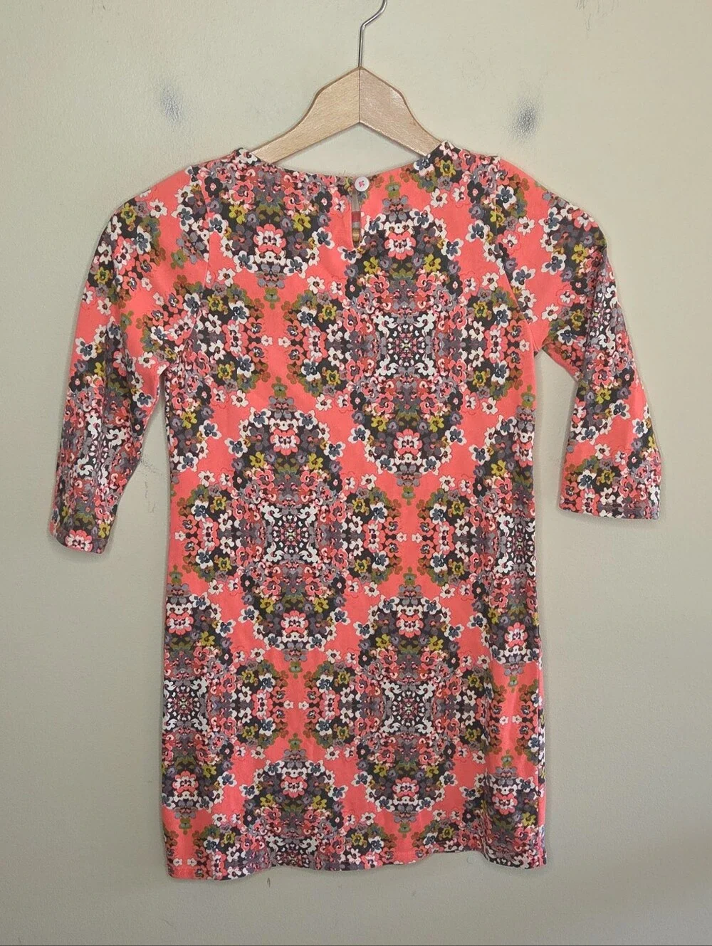 Crewcuts Factory Coral Floral Elbow Sleeve Dress Girls Size 10 Cotton Casual